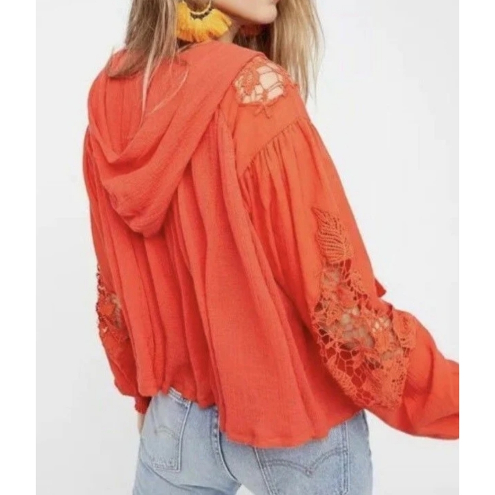 Free People Hooded Boho Gauze Top